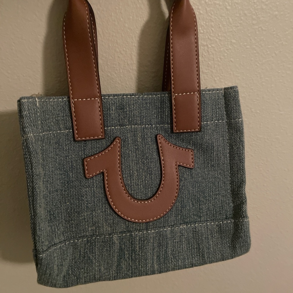 True Religion Denim Tote with Brown Handles